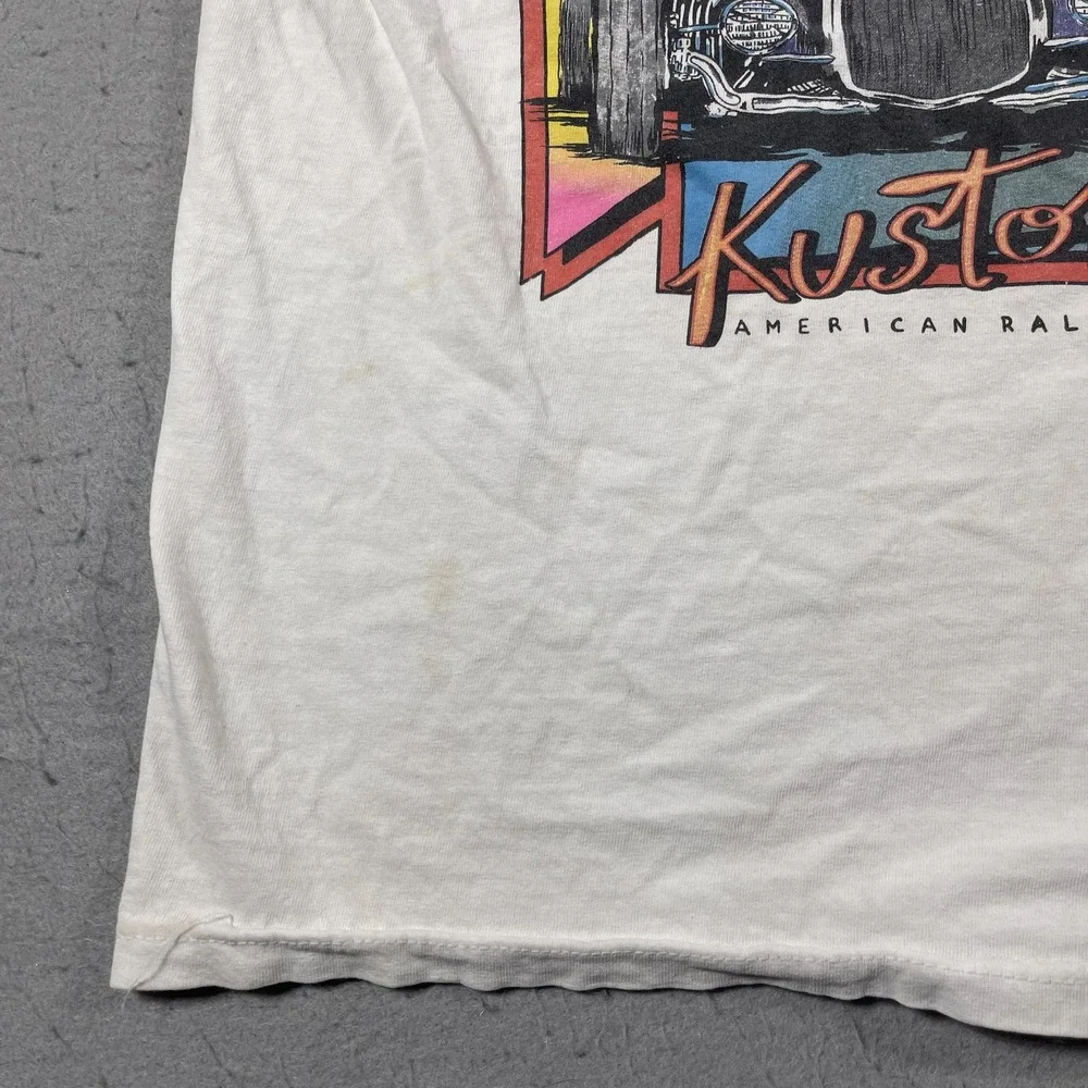 Vintage Thunder Kustom Club Shirt Mens Large‎ White Hot Rod Cars Made USA 80s